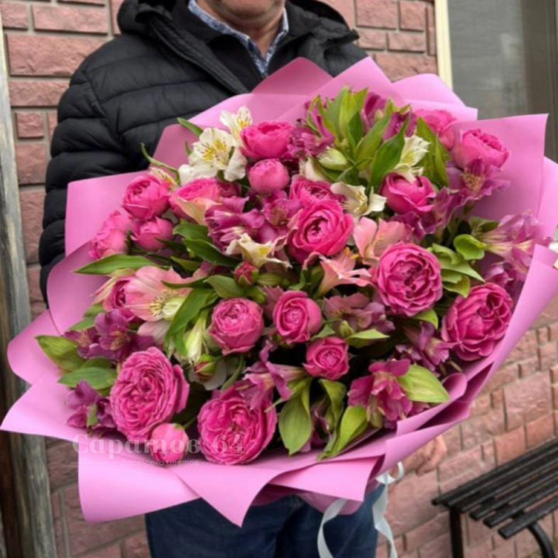 Букет мисти баблс с альстромерией 