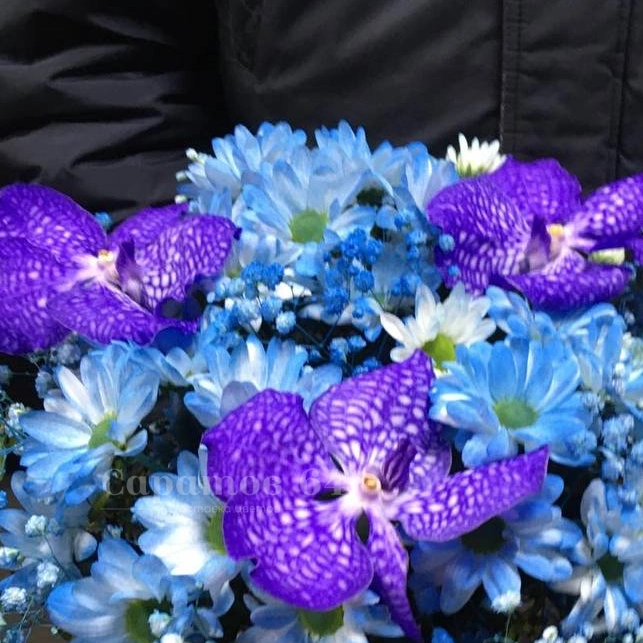 Композиция в шляпной коробке &laquo;синяя орхидея&raquo;