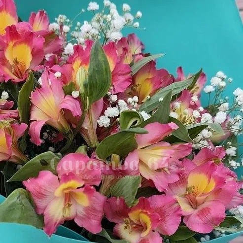 Букет 7 альстромерий и гипсофила